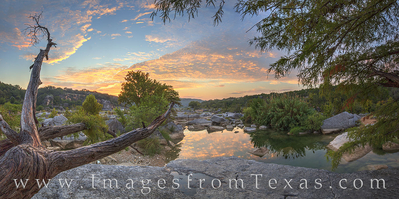 texas hill country, hill country, sunrise, texas landscapes, pano, panorama, pedernales falls, pedernales, pedernales river, morning, peace