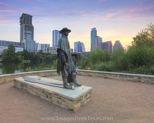 Austin Skyline and the SRV Statue at Sun