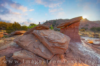Hoodoos near the Lighthouse in Palo Duro Canyon glow in the morning light.
