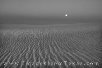 Moonset over Sand Dunes in Black and White 1