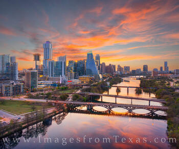 A stunning sunrise starts the day over downtown Austin.