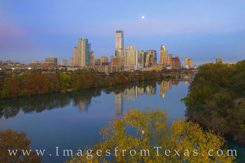 Texas Aerials - Austin Autumn Skyline Full Moon 1120-1 