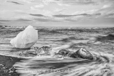 Diamond Beach Icebergs in Black and White 4