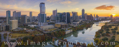 Texas Aerials - Austin Skyline November Sunrise Pano 2