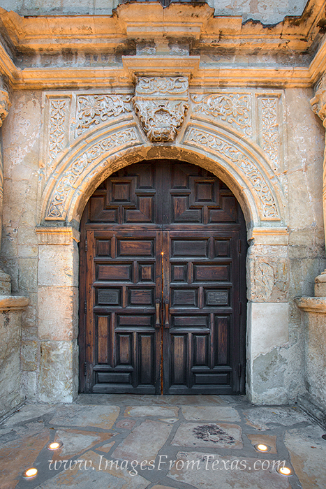 Serving as a reminder to the Battle of the Alamo, this old wooden door greets visitors and tourists who visit San Antonio's Alamo...