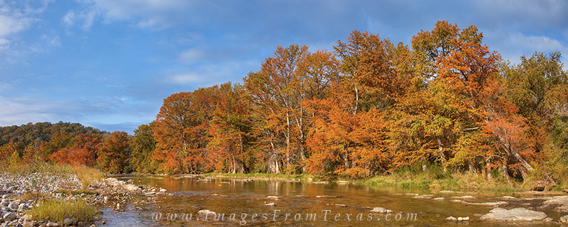 This panorama of the Texas Hill Country comes from Pedernales Falls State Park. The fall colors of cypress trees were in full...