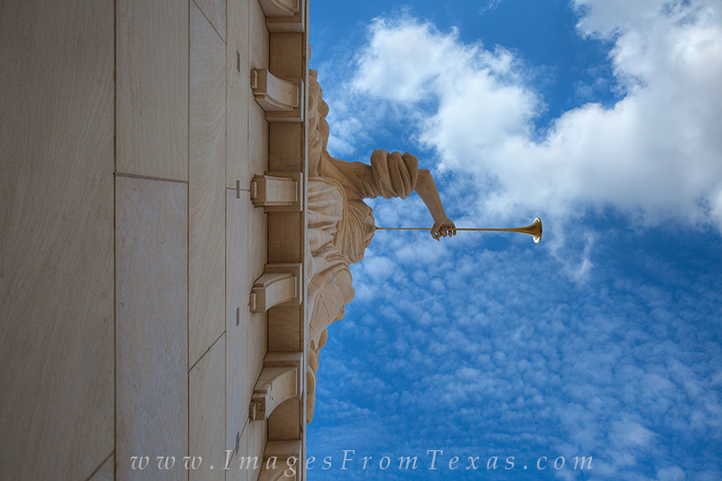 Atop Bass Hall near Sundance Square in downtown Ft. Worth, Texas, angels greet patrons of the fine arts.