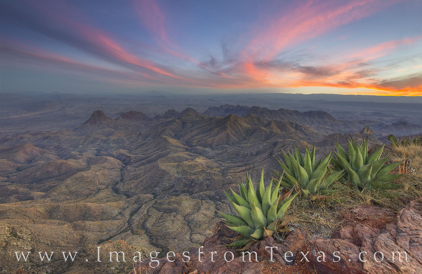 The South Rim of Big Bend National Park looks south across the foothills of the Chisos Mountains, across the Rio Grande, and...