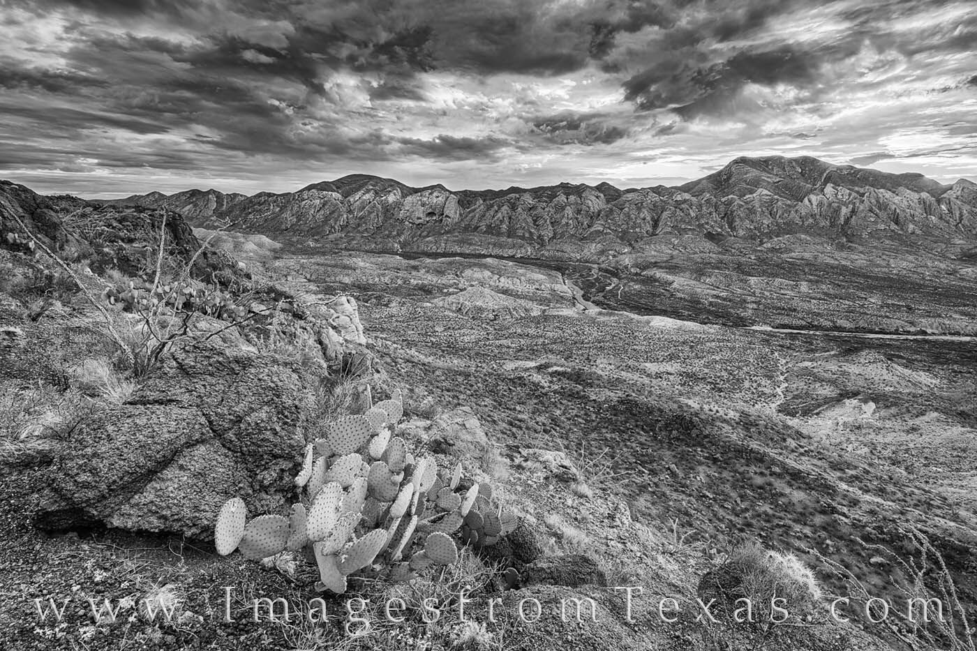 Dramatic clouds loom over the Solitario and Fresno Canyon deep in Big Bend Ranch State Park. A thirty-mile drive down a dirt...