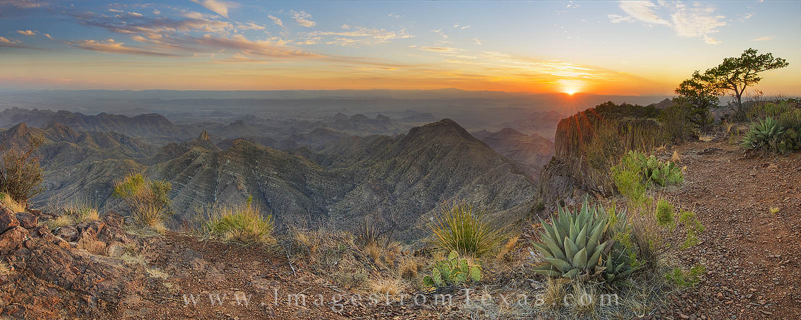 From the southwest rim of Big Bend National Park, this panorama was taken in late spring as the sun set behind the distant mountains...