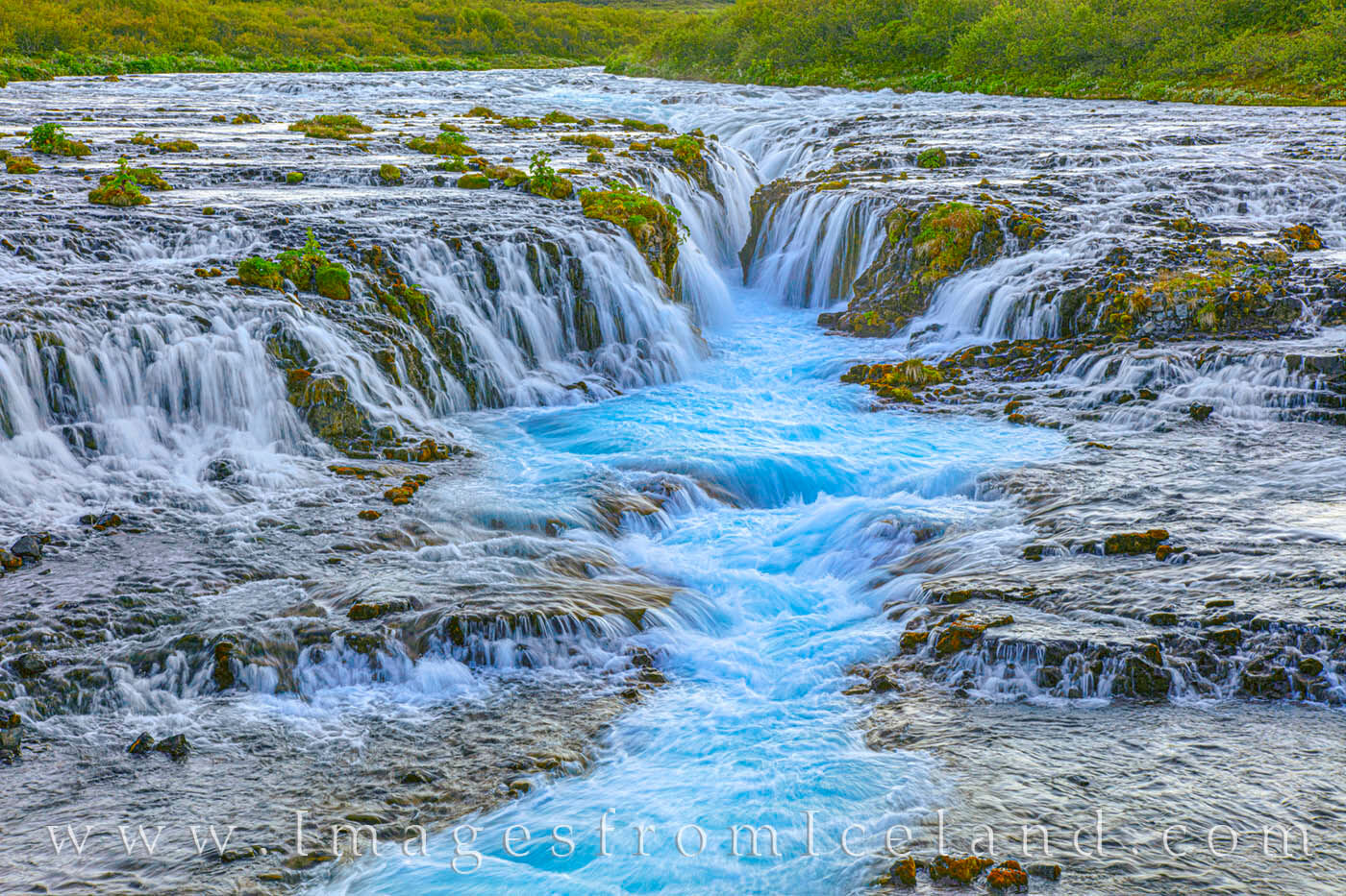 Brúarfoss is one of the most beautiful and bluest waterfalls in Iceland.