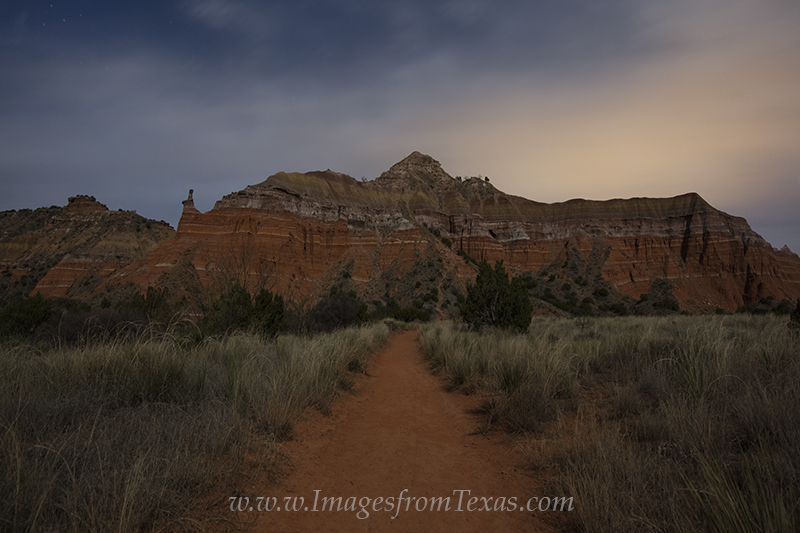 Under the light of a full moon, Capitol Peak at Palo Duro Canyon is lit up in this long exposure. To the naked eye, there was...