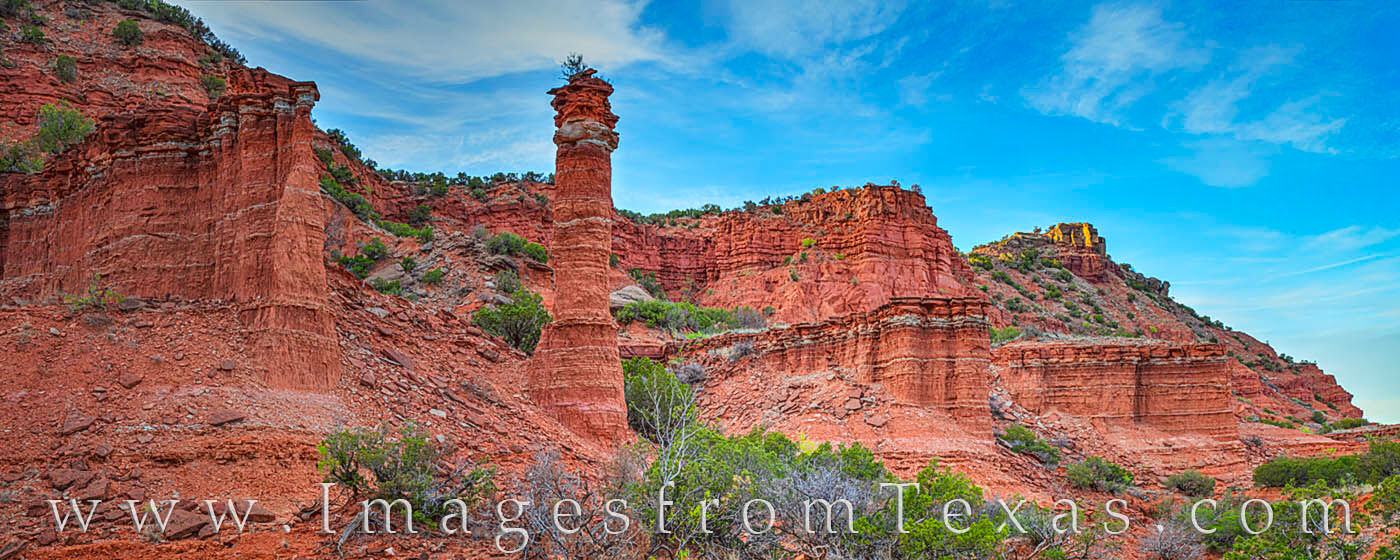 This view of the red sandstone of Caprock Canyons shows one of its hidden hoodoos front and center. This is a remote, off-trail...