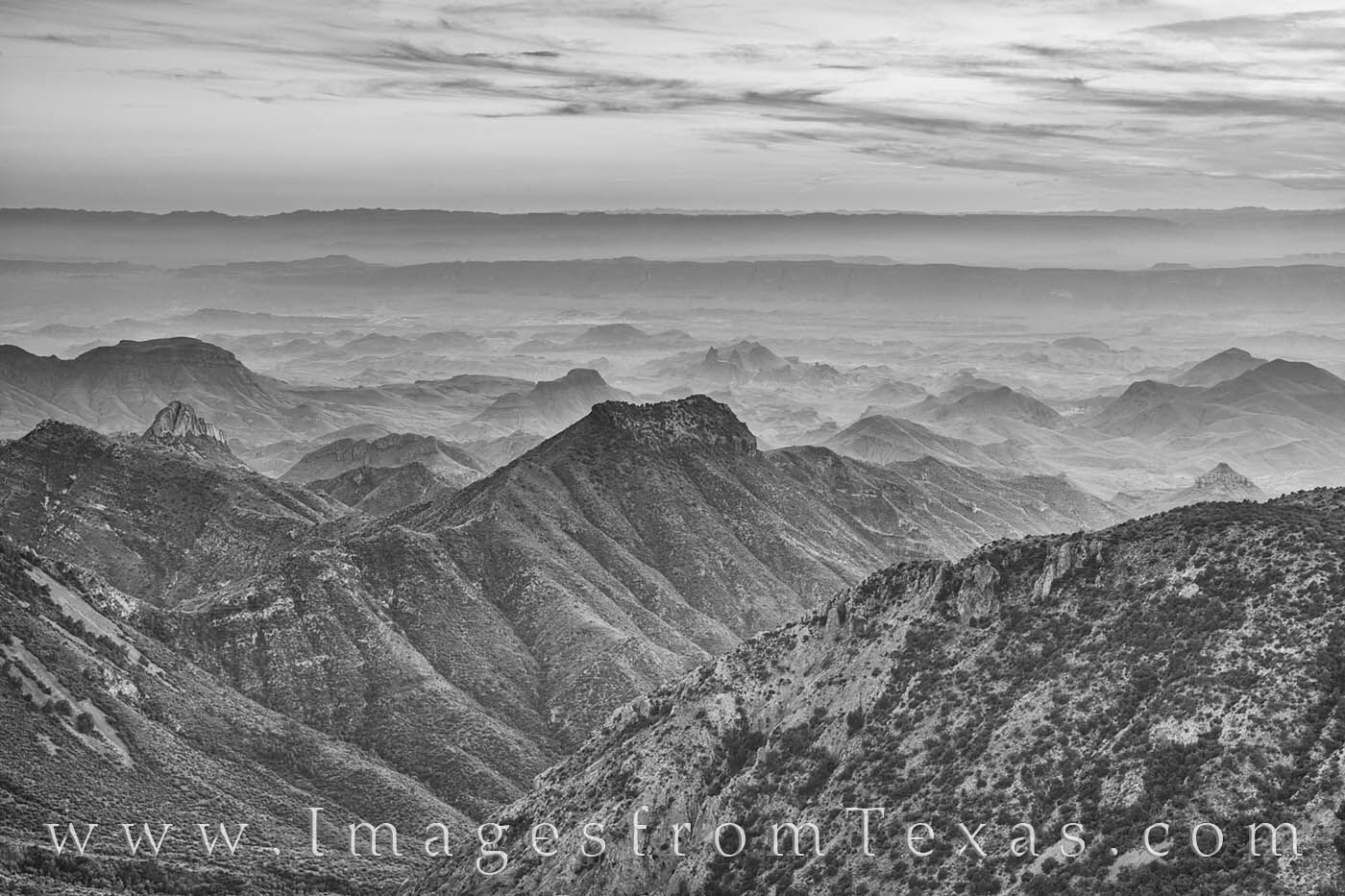 From the highest point in Big Bend National Park, this black and white image comes from Emory Peak on a beautiful November evening...