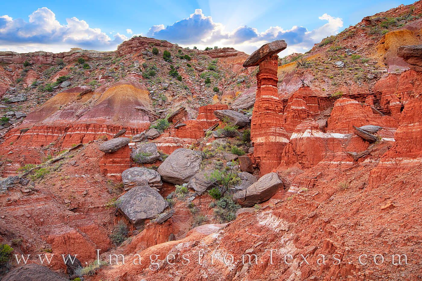 The iconic Devil’s Tombstone sits just off the Givens, Spicer, Lowry (GSL) Trail in Palo Duro Canyon. A hoodoo that balances...