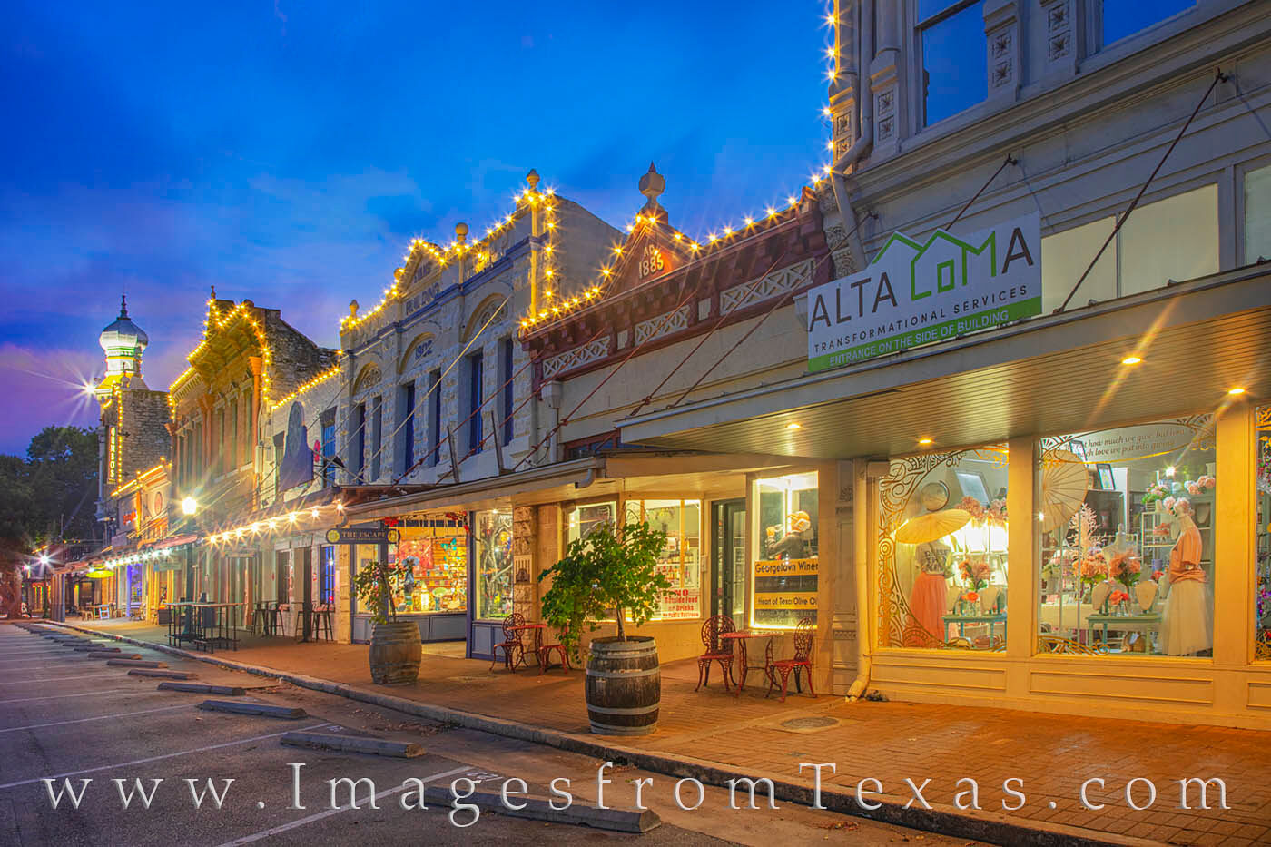 All is quiet on an early Saturday morning in the town square of Georgetown, Texas.