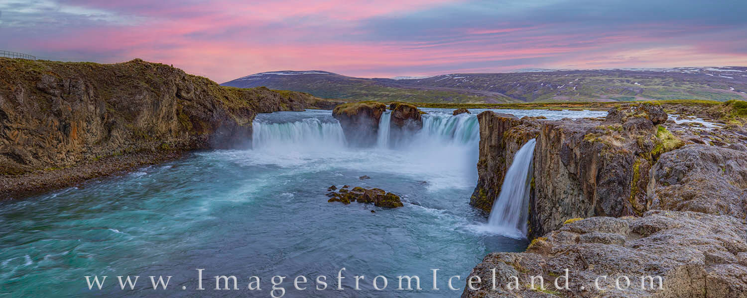 Goðafoss (waterfall of the Gods) flows from the river Skjálfandafljót and tumbles 39'. The waterfall is located just off the...