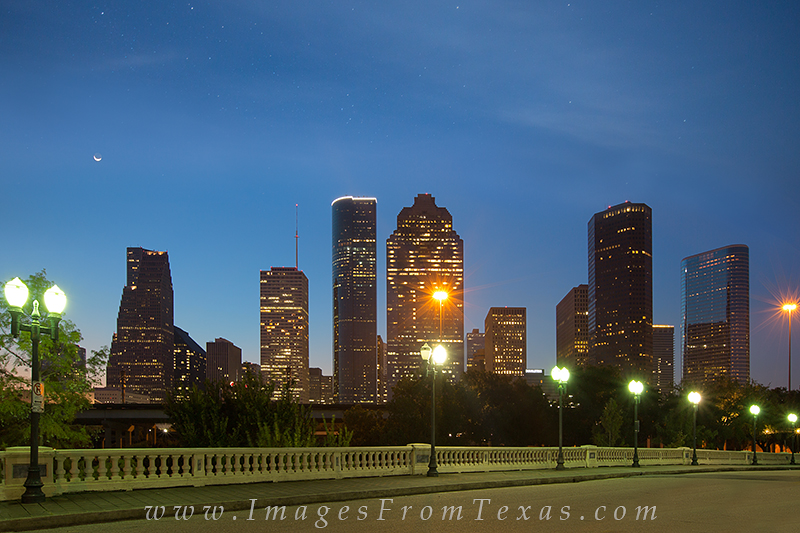 The Sabine Street Bridge is a well known landmark in downtown Houston. Pictured here in the eary morning, it is still lit up...