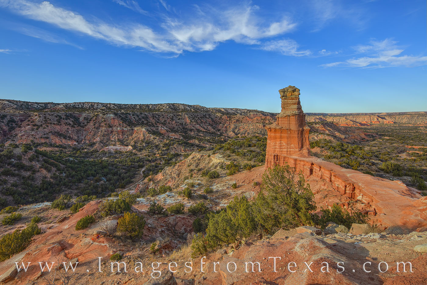 The Lighthouse stands above the beautiful valley in Palo Duro Canyon State Park on a cool November afternoon. The hike to this...