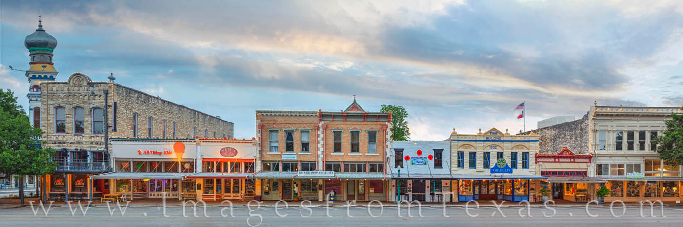 Georgetown's motto is "the most beautiful town square in Texas."

This panorama comes from a warm May morning looking at the shops along Main Street.