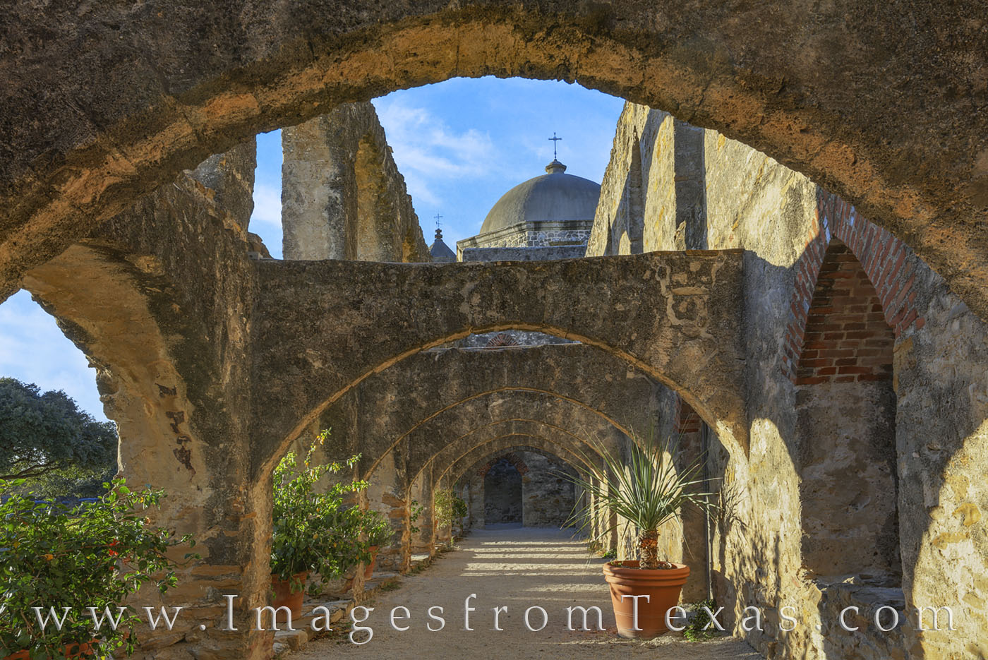 Arches still stand at Mission San Jose, one of five San Antonio missions designated as World Heritage Sites. This historical...