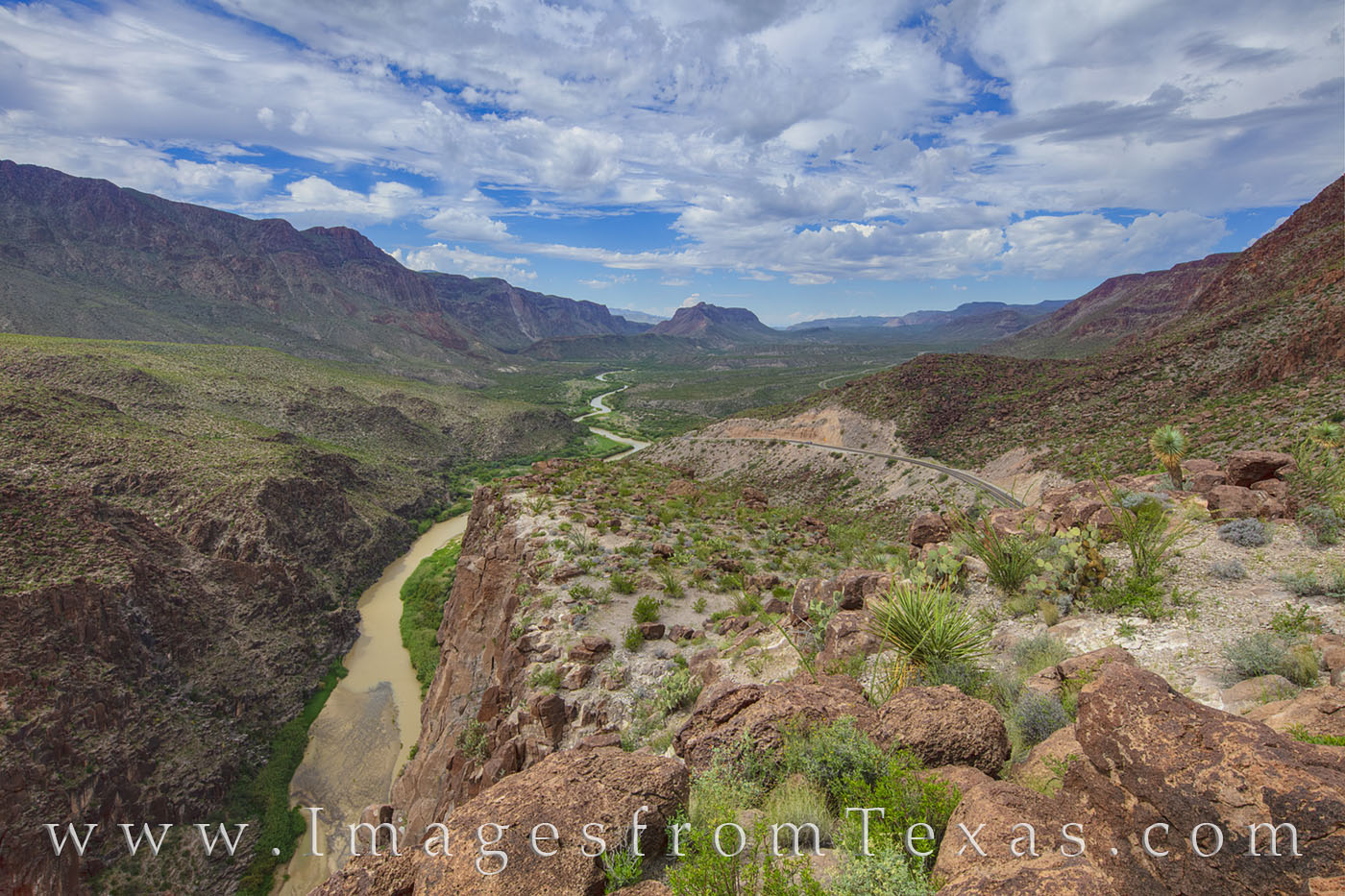 From the cliffs atop Dom Rock in Big Bend Ranch State Park, this is the view looking down on the Rio Grande. On the south (left...