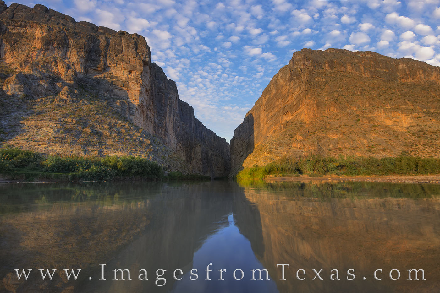 Santa Elena Canyon rises nearly 1500 feet above the Rio Grande in Big Bend National Park. On the south side is Mexico; on the...