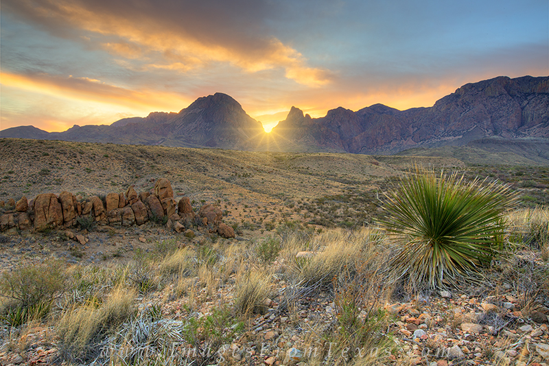 After patiently waiting for an hour after official sunrise, the sun finally peeked over the Windown in this image from Big Bend...