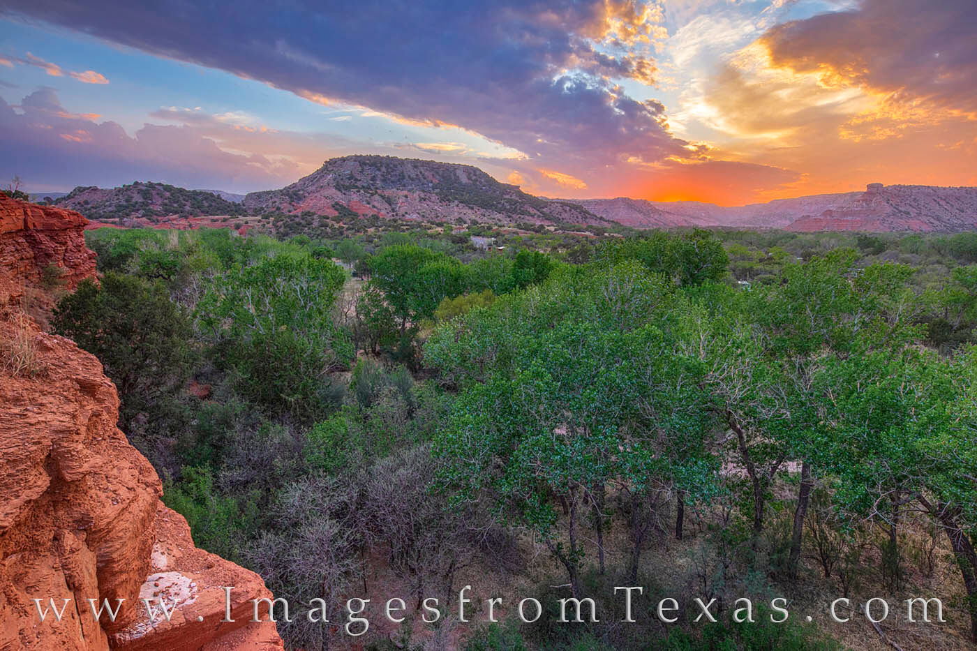 From a cliff high above Hackberry campground in Palo Duro Canyon, the even sky put on a show after storms had rolled through...