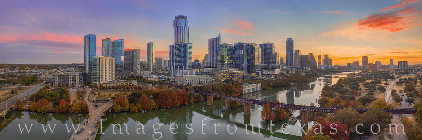 This Austin skyline panorama was built from several images taken with a drone. The fall colors of late November were evident...
