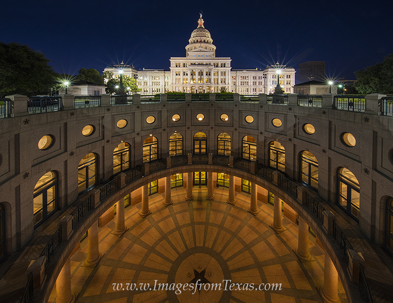 Taken with a wide angle lens, this image of the Texas Capitol in downtown Austin shows a vew from looking south about an hour...
