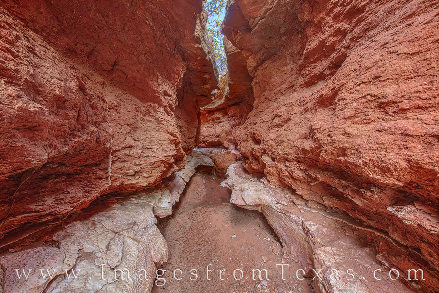 Tunnel Slot Canyon is a two-toned hidden canyon made of gypsum (bottom layer) and quartermaster sandstone (upper layer).